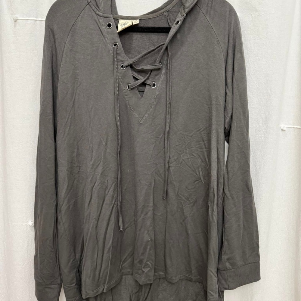 White Crow Gray Lace-Up Sweater